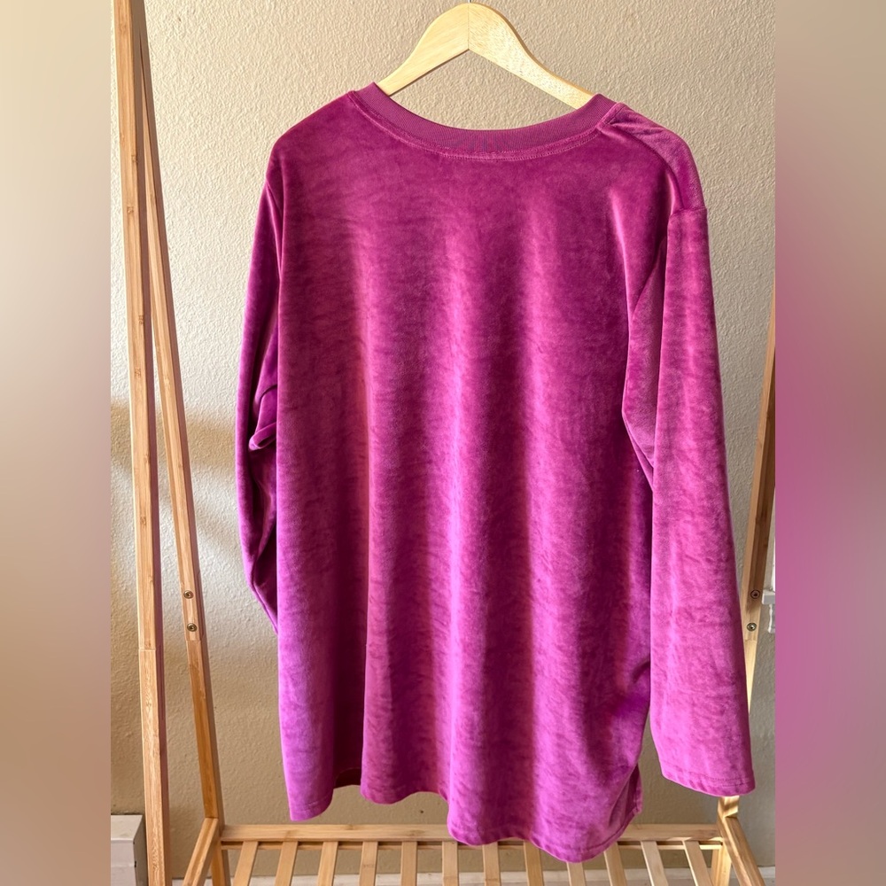 Roaman’s Pink Velour Knit Top Women’s 1X V-Neck Plus Size - Picture 3 of 10
